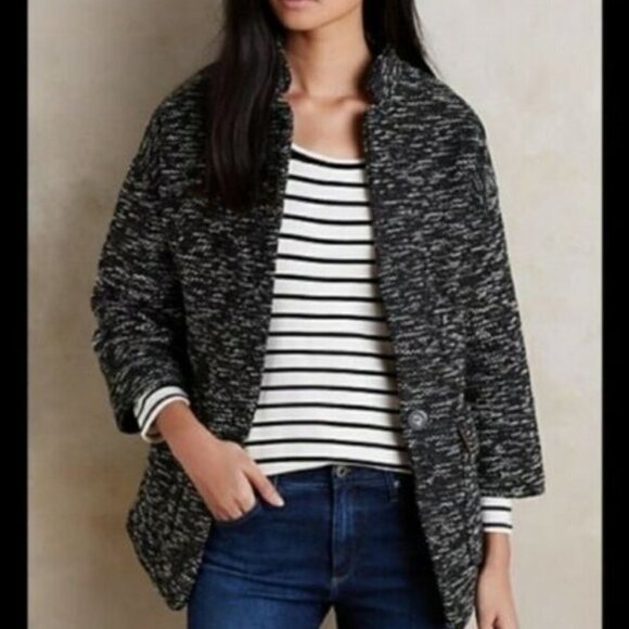 Anthropologie Open Front Elevenses Minka Tweed Marled Coat Lagenlook Minimal - Picture 8 of 8